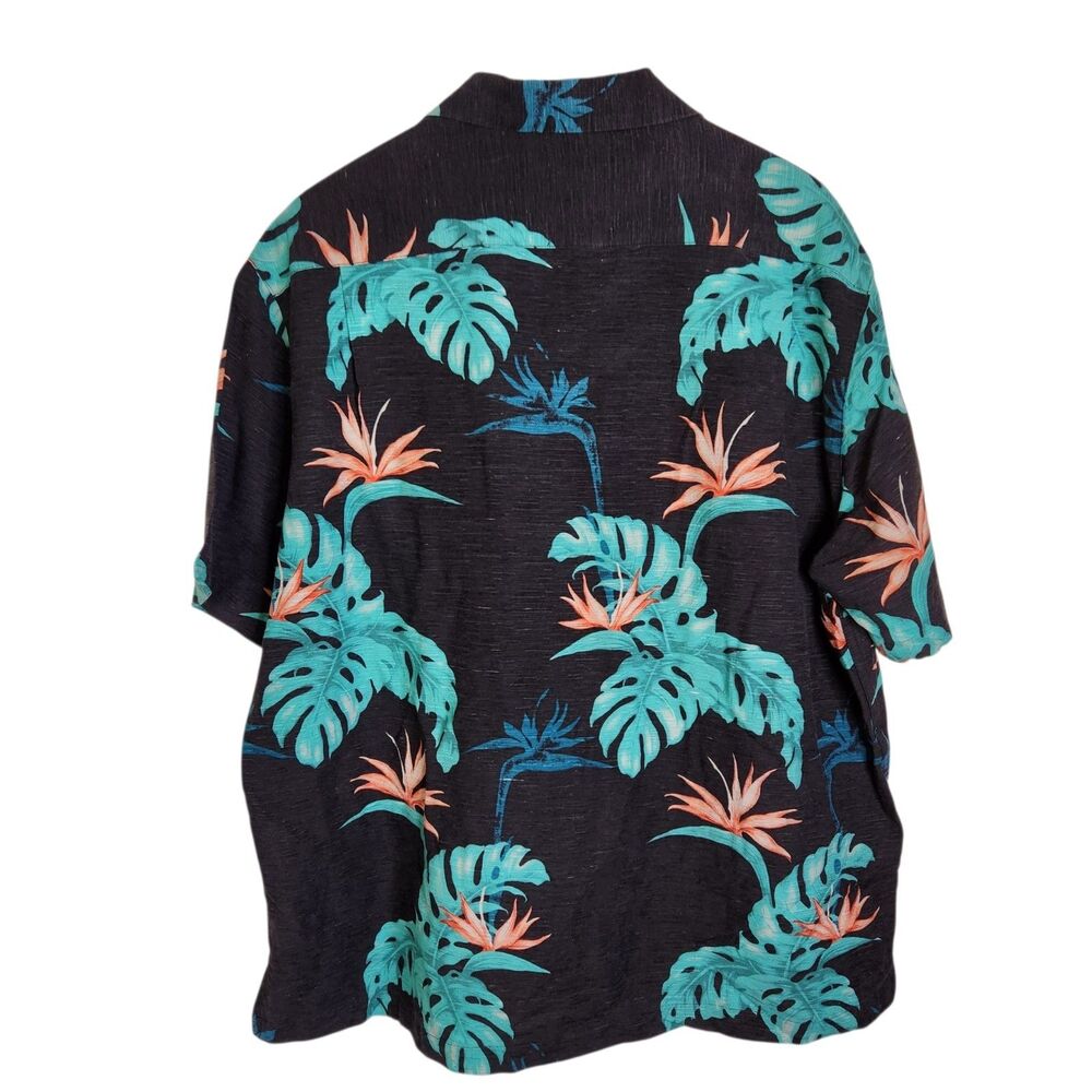 Caribbean Pure Silk Mens XL Tropical Bird of Paradise Floral Hawaiian SS Shirt - Picture 2 of 10